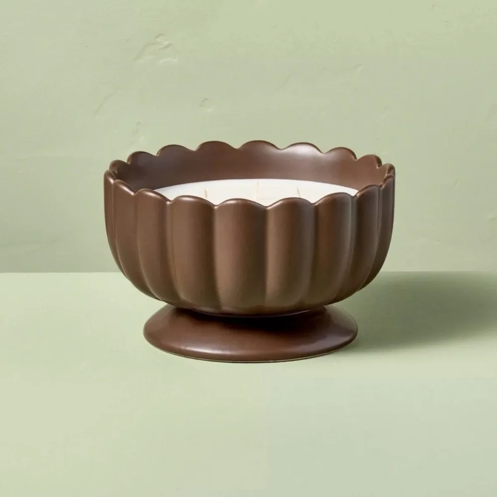 5 Wick Footed Scalloped Rim Harvest Chestnut Jar Brown Candles - Hearth & Hand